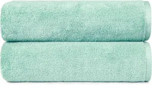 Amazon Basics 100% Cotton Quick-Dry Lightweight Moisture Absorbing Bath Towel, 2-Pack, Seafoam Green, 54" x 30"