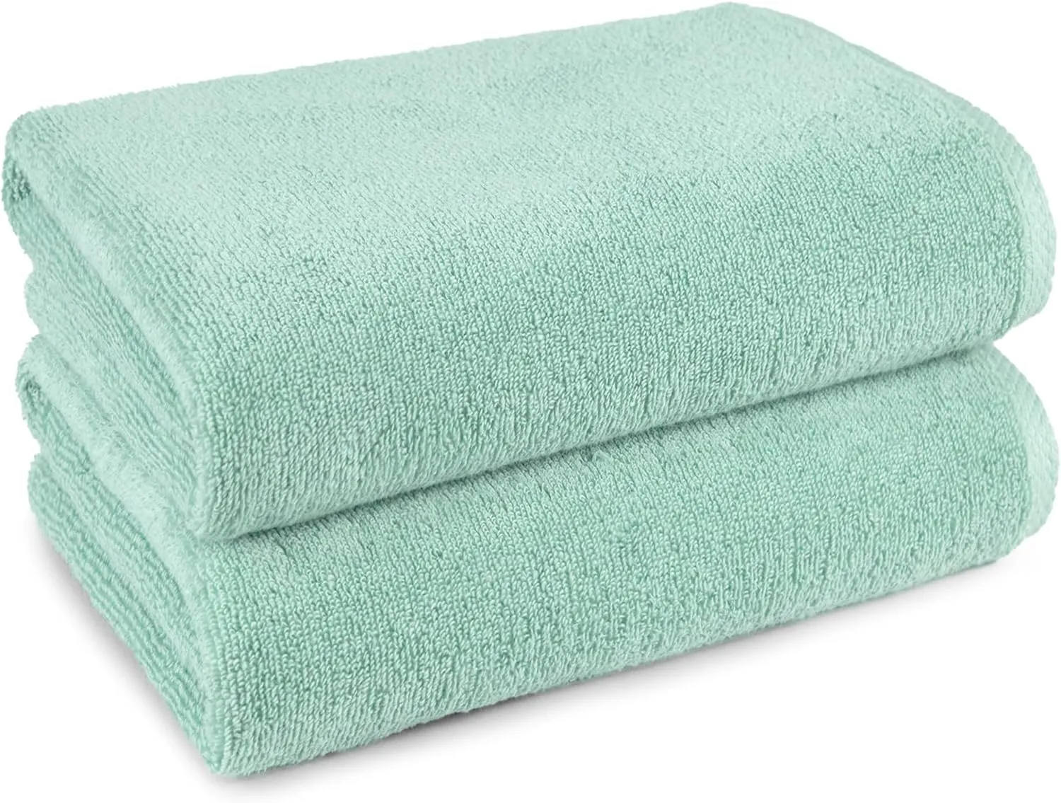 Amazon Basics 100% Cotton Quick-Dry Lightweight Moisture Absorbing Bath Towel, 2-Pack, Seafoam Green, 54" x 30"