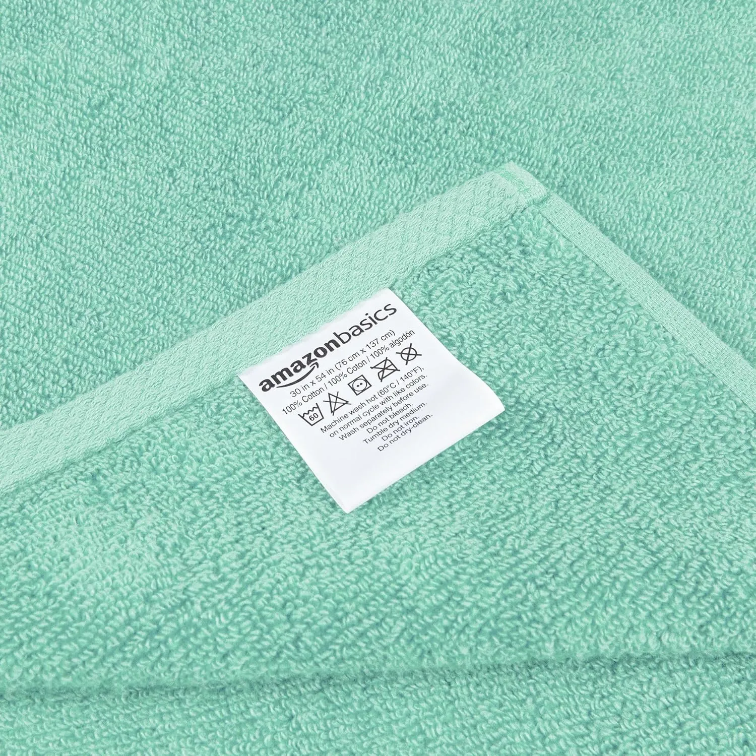Amazon Basics 100% Cotton Quick-Dry Lightweight Moisture Absorbing Bath Towel, 2-Pack, Seafoam Green, 54" x 30"