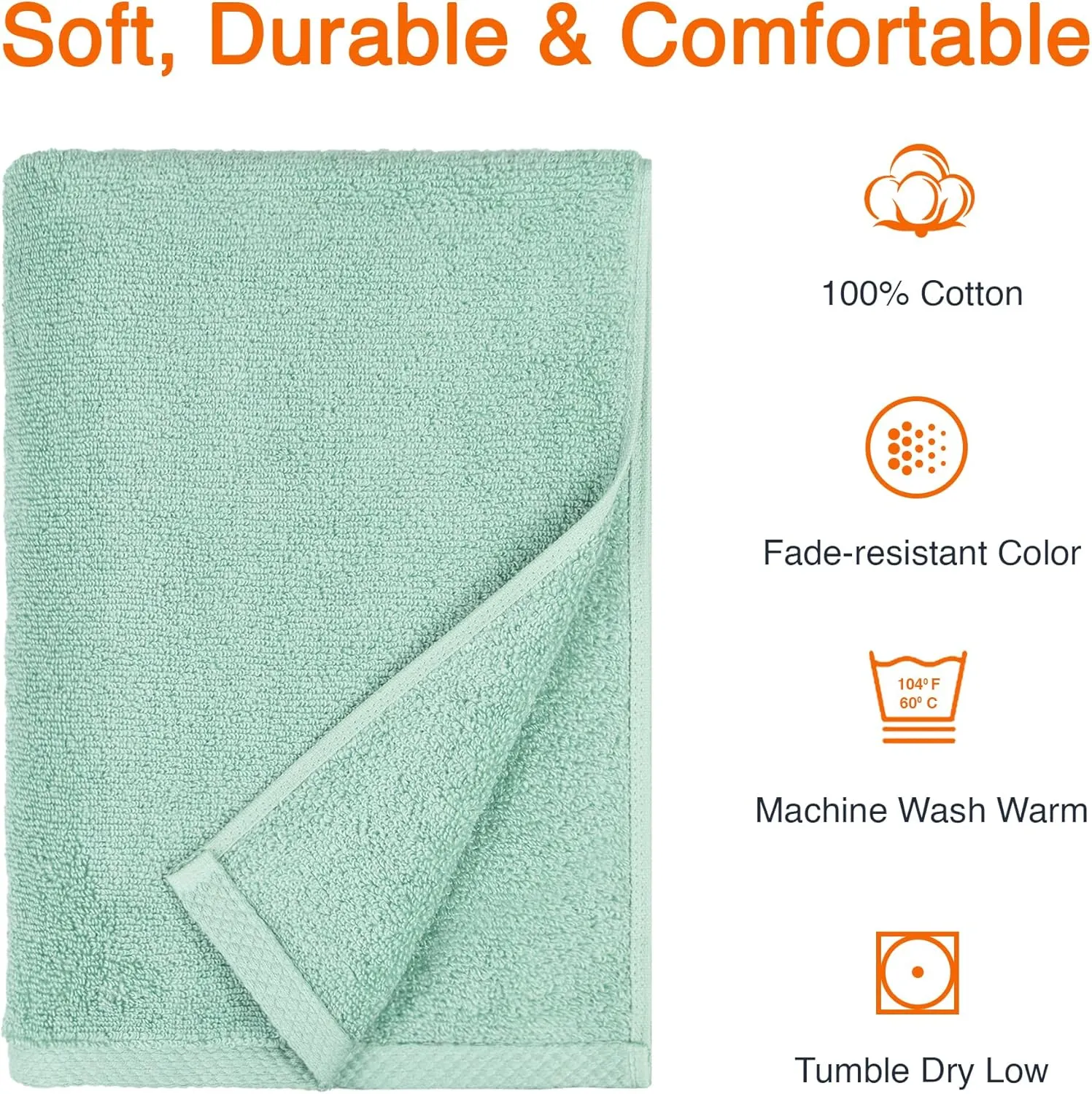 Amazon Basics 100% Cotton Quick-Dry Lightweight Moisture Absorbing Bath Towel, 2-Pack, Seafoam Green, 54" x 30"