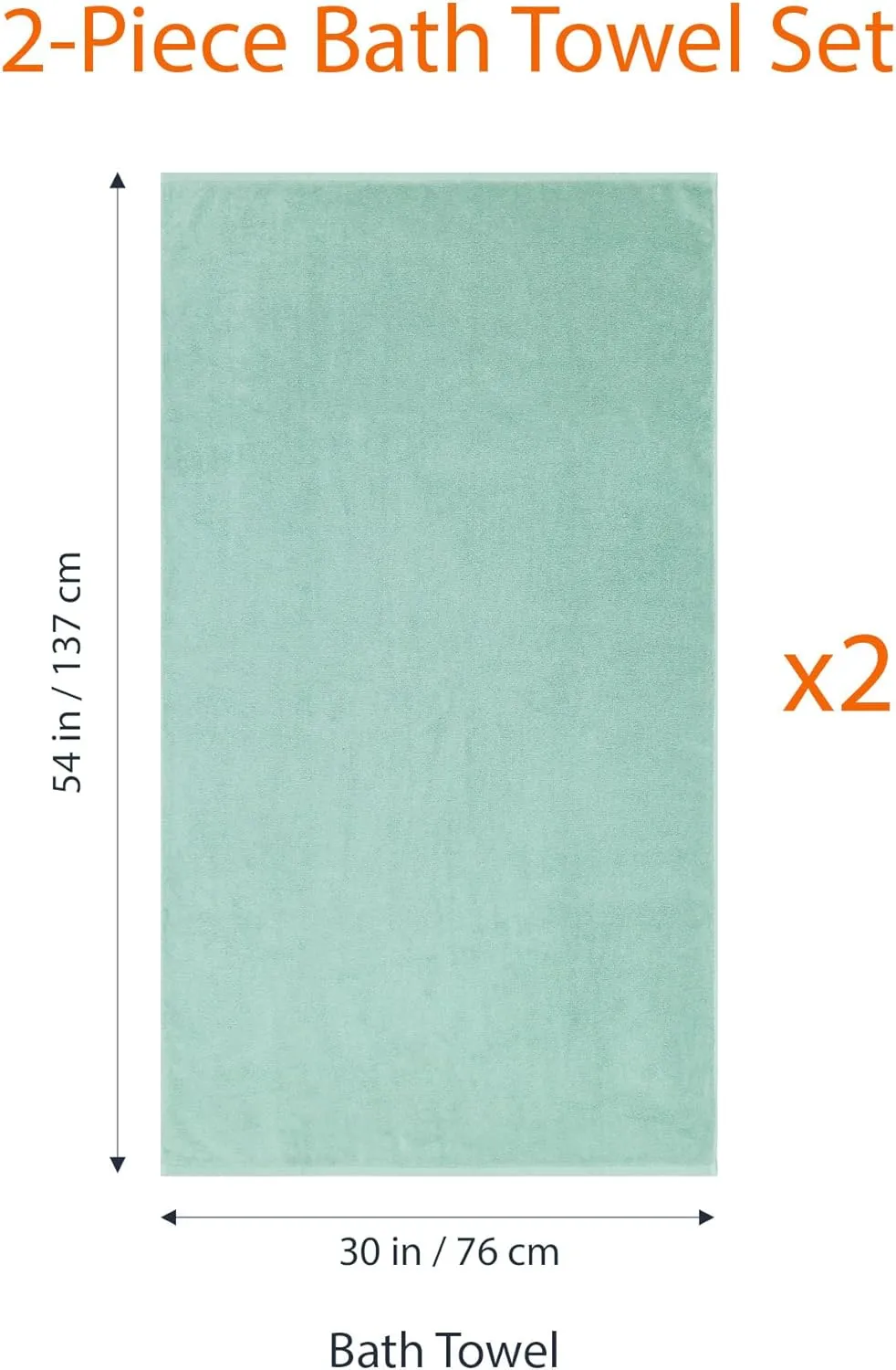 Amazon Basics 100% Cotton Quick-Dry Lightweight Moisture Absorbing Bath Towel, 2-Pack, Seafoam Green, 54" x 30"