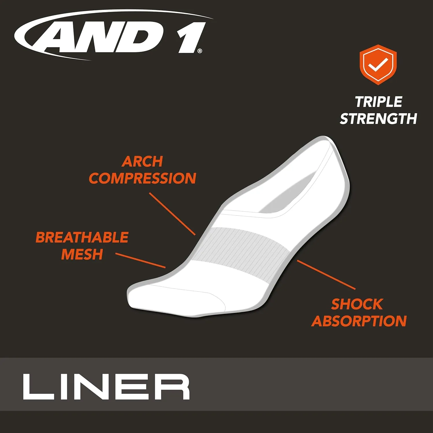 AND1 Men's Socks - Lightweight Performance No Show Liner Socks (12 Pack)
