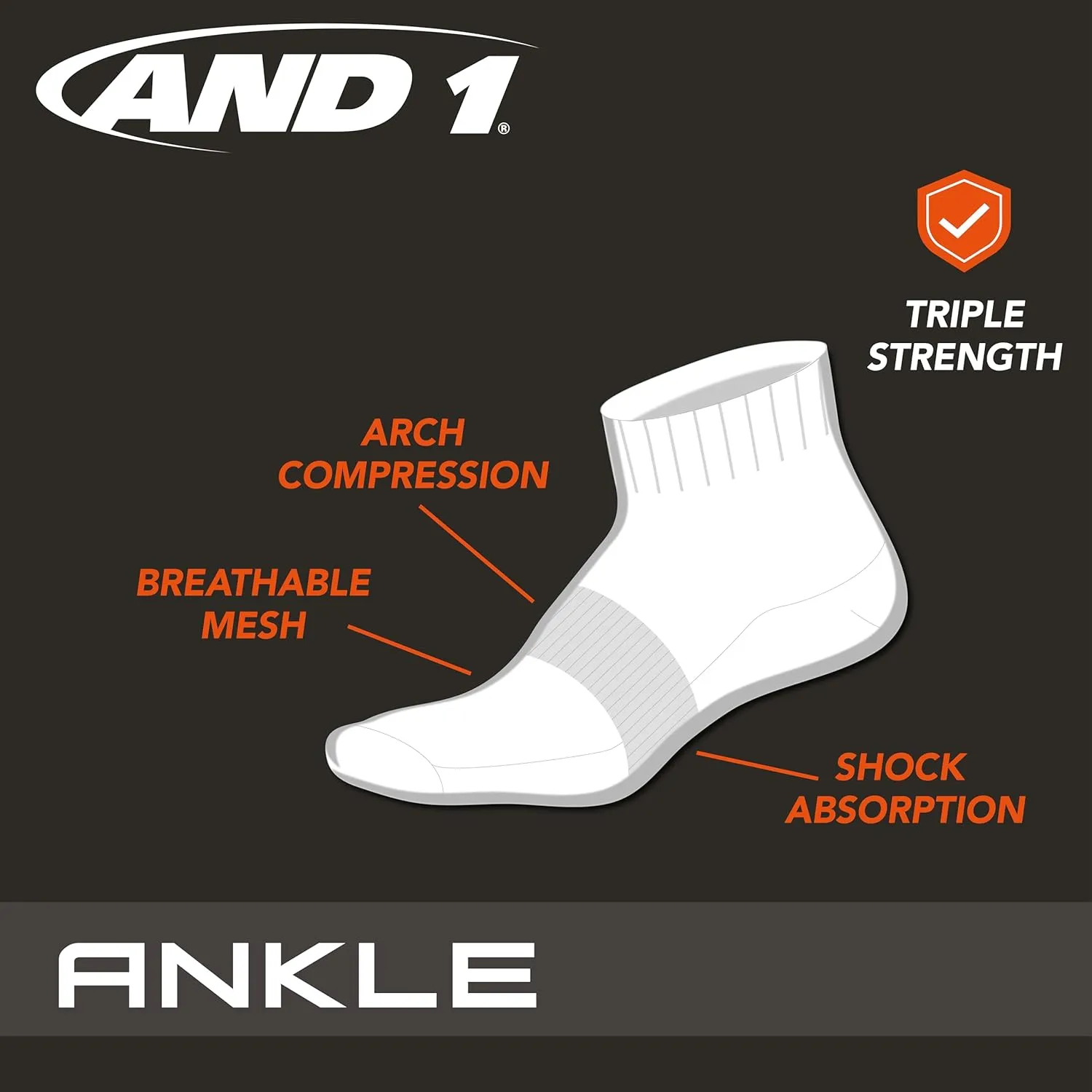 AND1 Men's Socks - PROPLATINUM Lightweight Quarter Cut Socks (24 Pack)