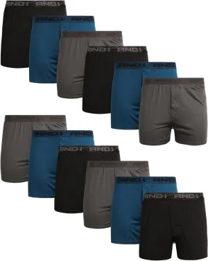 AND1 Men's Underwear Boxer Briefs - 12 Pack Lightweight Classic Knit Performance Boxers for Men with Button Fly Pouch (S-3XL)