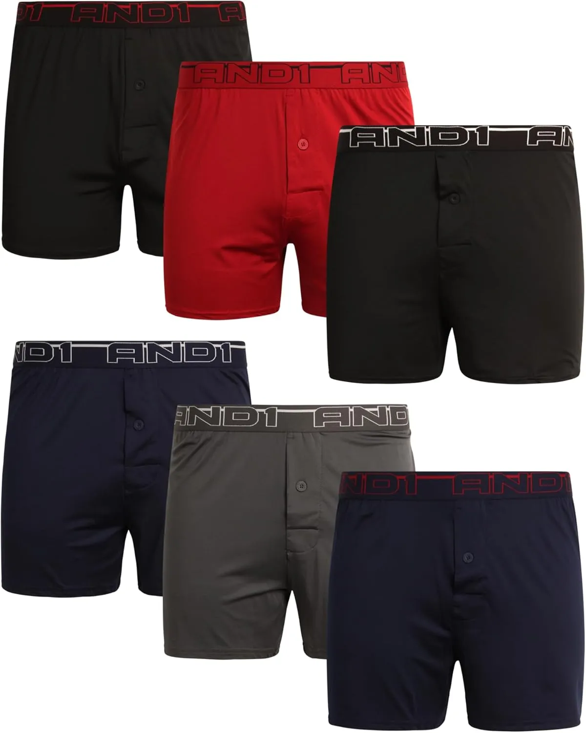 AND1 Men's Underwear Boxer Briefs - 6 Pack Lightweight Classic Knit Performance Boxers for Men with Button Fly Pouch (S-3XL)