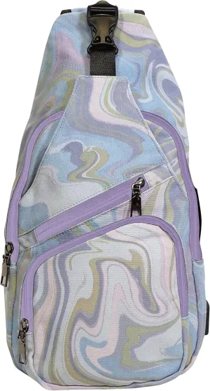 Anti-Theft Daypack Crossbody Sling Backpack, USB Charging Connector Port, Lightweight Day Pack for Travel, Hiking, Everyday, Large, Vintage Blue Jewel