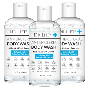 Antibacterial Body Wash, 8 oz (3-Pack) - Gentle & Effective Shower Gel - Made in America