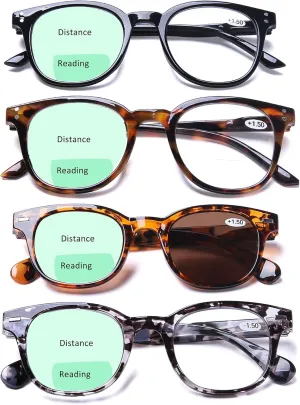 AQWANO 4 PACK Bifocal Reading Glasses for Men Women Bifocals Readers, Lightweight Comfortable Fashion with 1* Bifocal Sun Readers with Clear Top Lens, 2.5