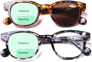 AQWANO Bifocal Reading Glasses Lightweight Comfortable Fashion Bifocal Sun Readers with Clear Top Spring Hinges for Men Women, 1.5