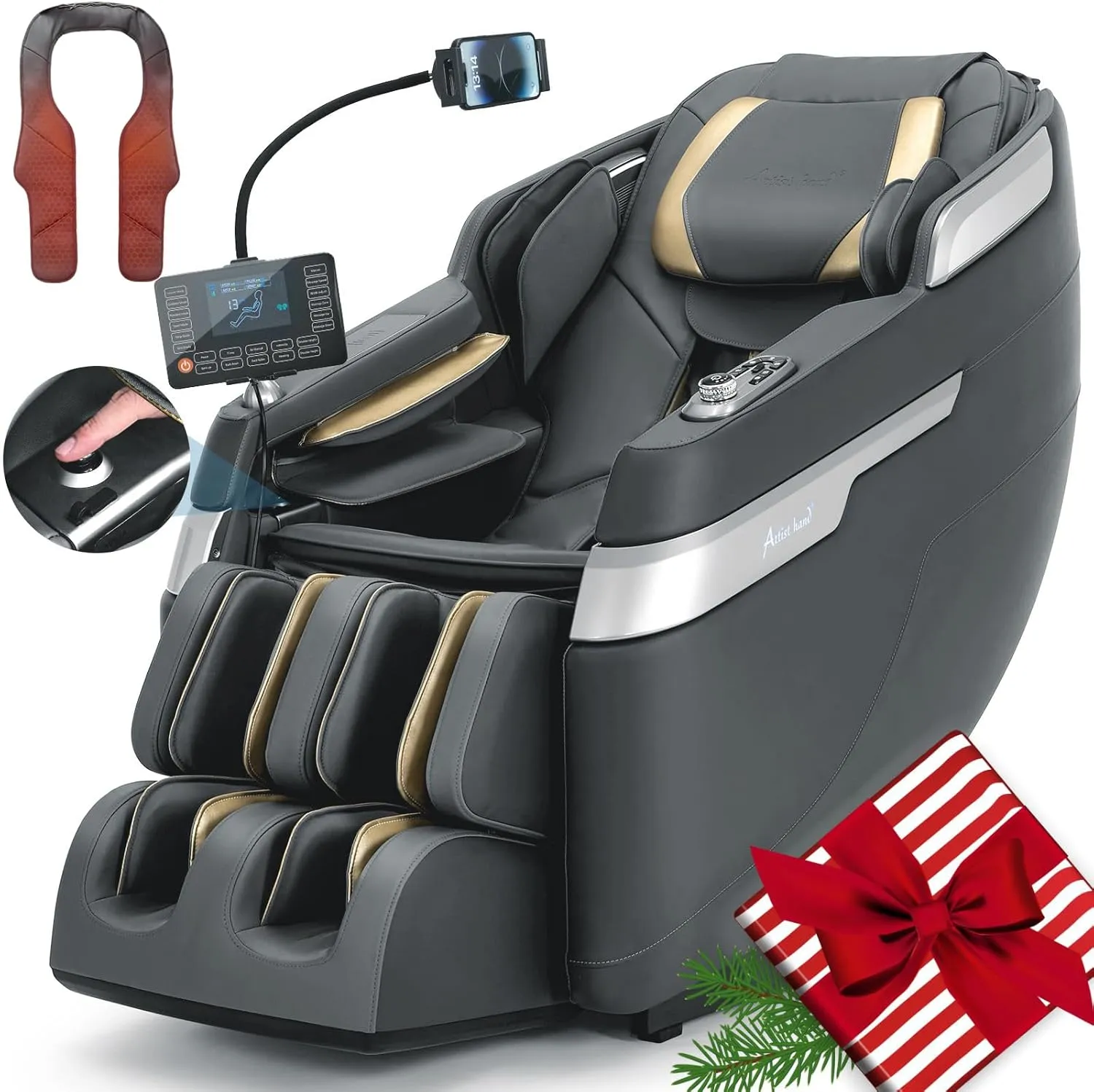 Artist hand Massage Chair Full Body with Patented Phone Controller, Zero Gravity Massage Recliner SL-Track with Heating Jacket, AI Voice Control, Heating, Bluetooth Speakers, Foot Massager, Dark Grey
