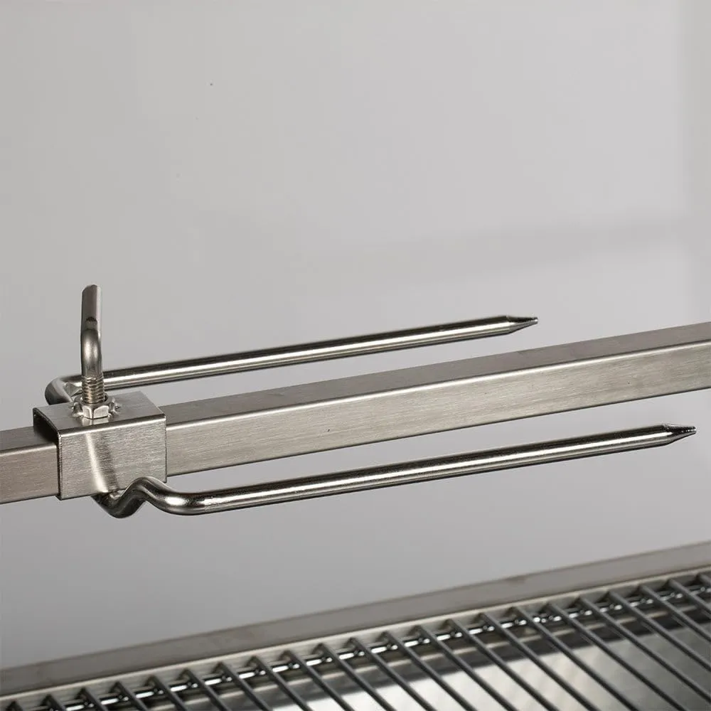 Ash & Ember 25W Stainless Steel BBQ Rotisserie Grill, 4 RPM Rotation Speed, Rated 125 LB for Large Game, Portable Electric Outdoor Roaster with Dual Prongs, Single Leg Bracket, and Spine Fork