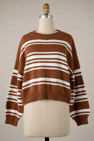 Asymmetrical Striped Lightweight Knit Cropped Top