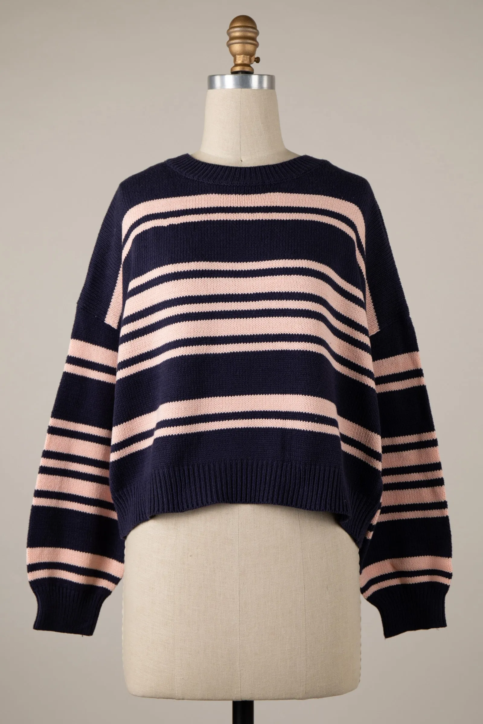Asymmetrical Striped Lightweight Knit Cropped Top