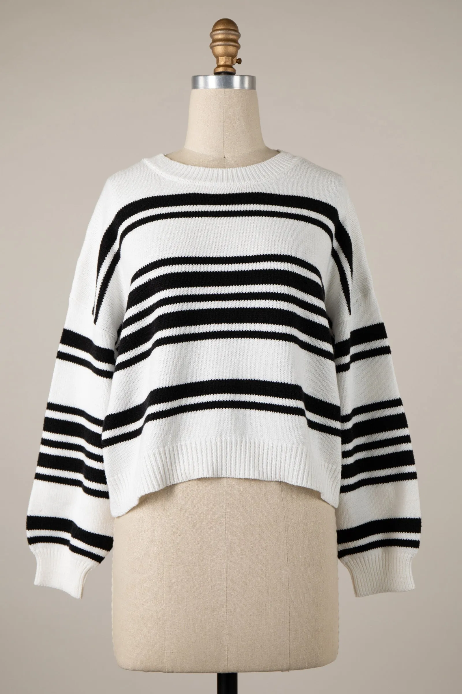 Asymmetrical Striped Lightweight Knit Cropped Top