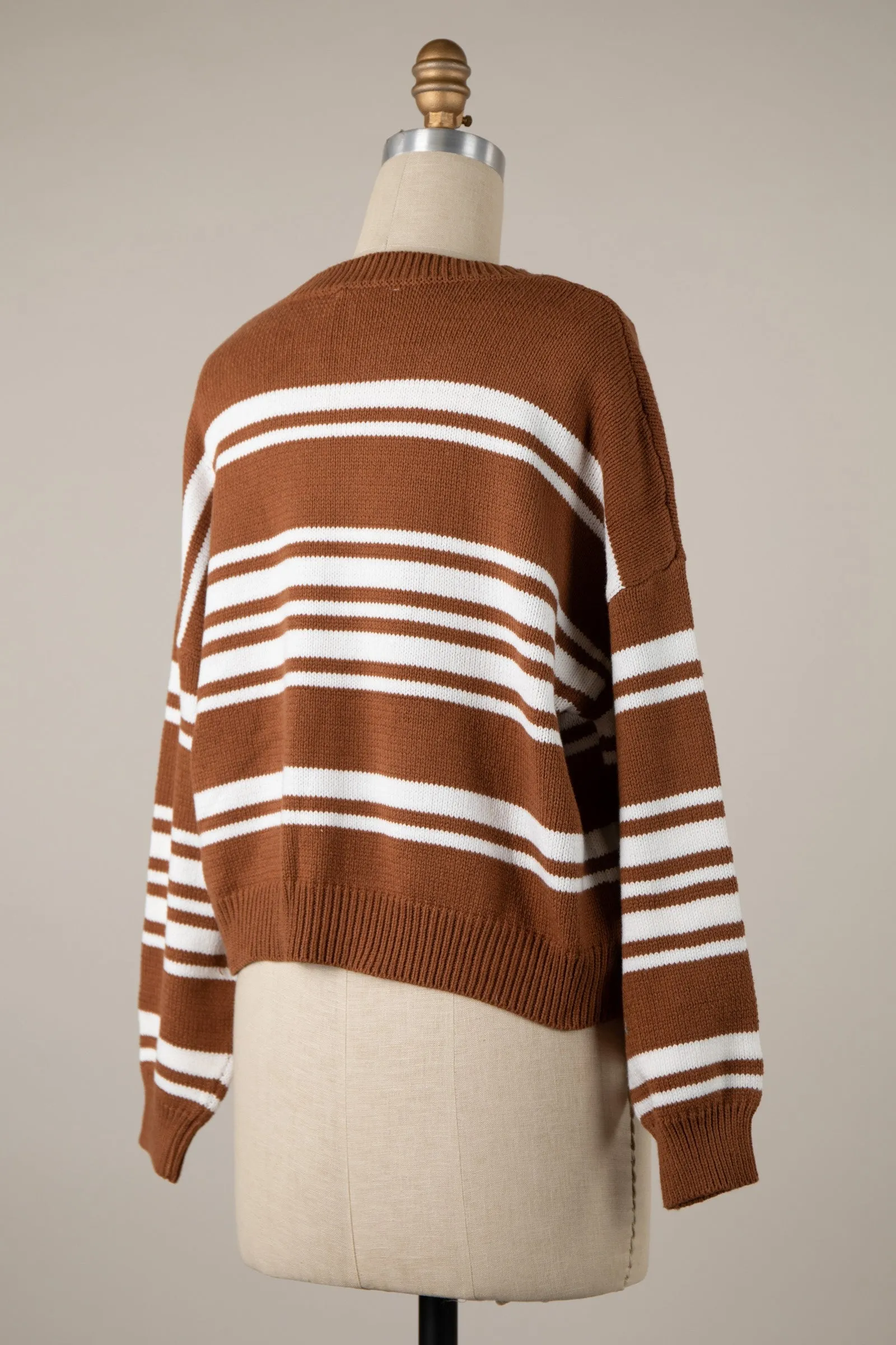 Asymmetrical Striped Lightweight Knit Cropped Top