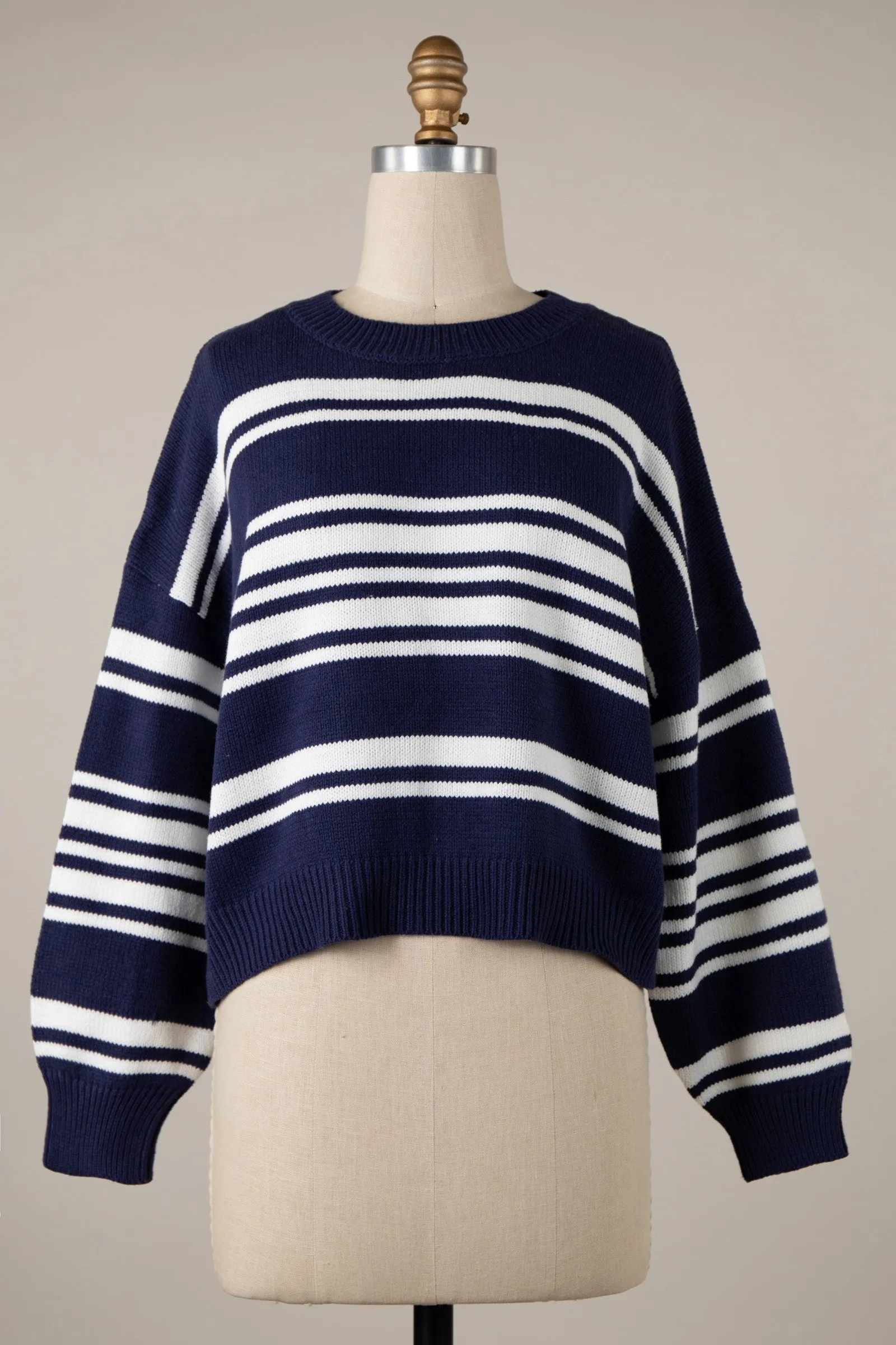 Asymmetrical Striped Lightweight Knit Cropped Top
