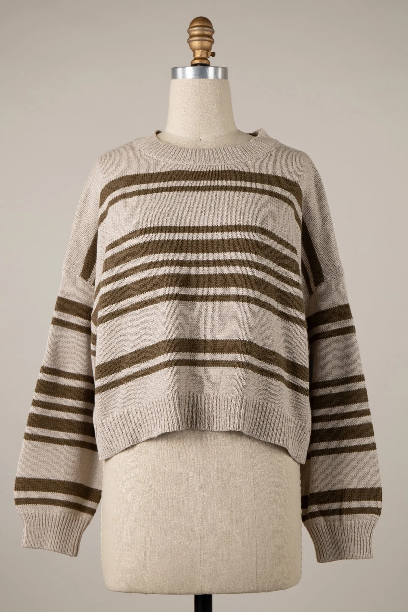 Asymmetrical Striped Lightweight Knit Cropped Top