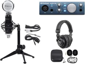 Audiosavings Bundle: New Presonus Audiobox Ione Recording Interface Bundle with Rockville PRO-M50 Studio Headphones & Rockville RCM03 Microphone Mic & Rockville RDTS Tripod Microphone Stand (4 Items)
