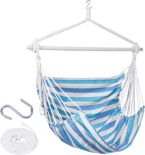 Backyard Expressions Striped Hammock Chair Hanging Rope Swing Chair, Anti Slip Steel Spreader Bar