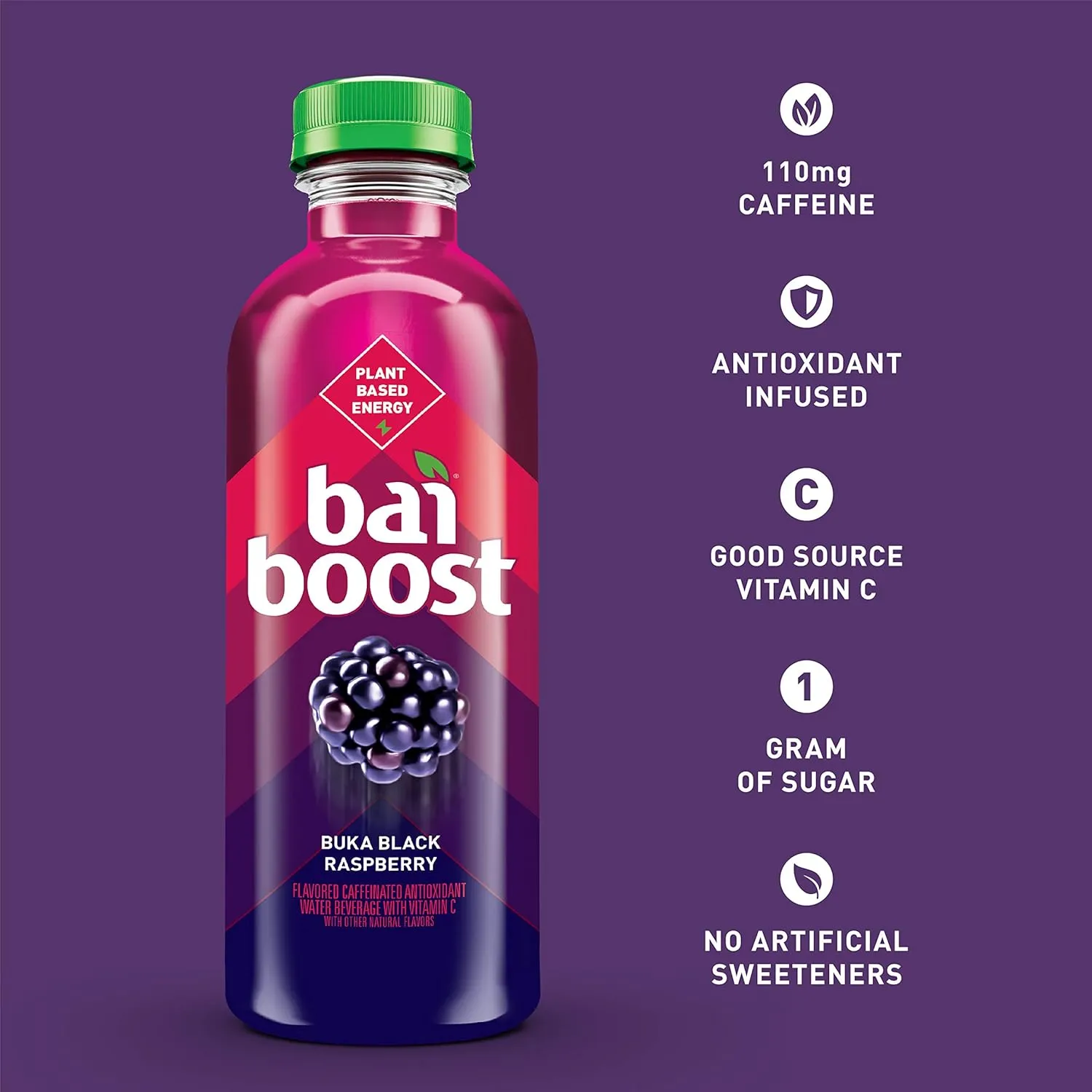 Bai Boost Buka Black Raspberry, Antioxidant Infused Beverage, 18 fl oz bottle (Pack of 12)