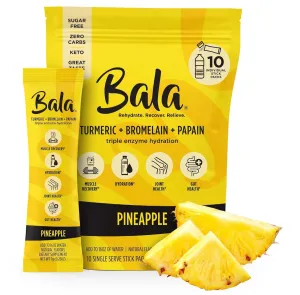 Bala Enzyme Hydration & Sugar-Free Drink Mix - Turmeric, Bromelain, Papain, Immunity, Mobility - Pineapple 0.25oz (10 Count)