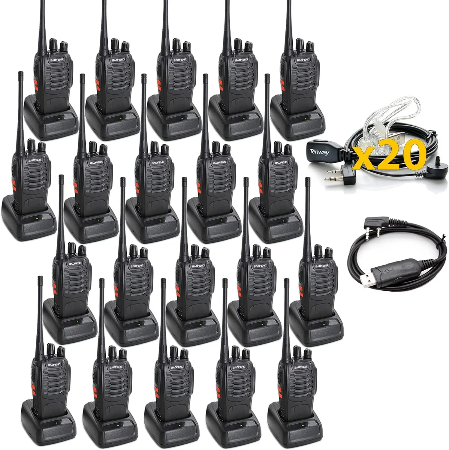 BAOFENG BF-888S Walkie Talkies Rechargeable Handheld Two Way Radios with Security Headphones (Pack of 20)