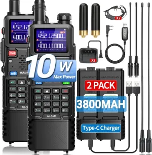 BAOFENG Radio 10W Ham Radio Long Range AR-5RM Handheld Two Way Radio NOAA Weather Radio DTMF Rechargeable Walkie Talkies Copy Frequency 999CH with USB-C Charger 3800mAh Battery Survival Gear(2 Pack)