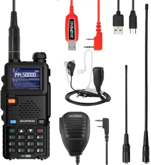 BAOFENG Radio 5RM 10W Ham Radio Long Range Handheld Multi-Band Two Way Radio NOAA FM AM(Airband) Receiver Walkie Talkies (Upgrade of UV-5R), Copy Frequency 999CH,Type C,Programming Cable,Speaker Mic