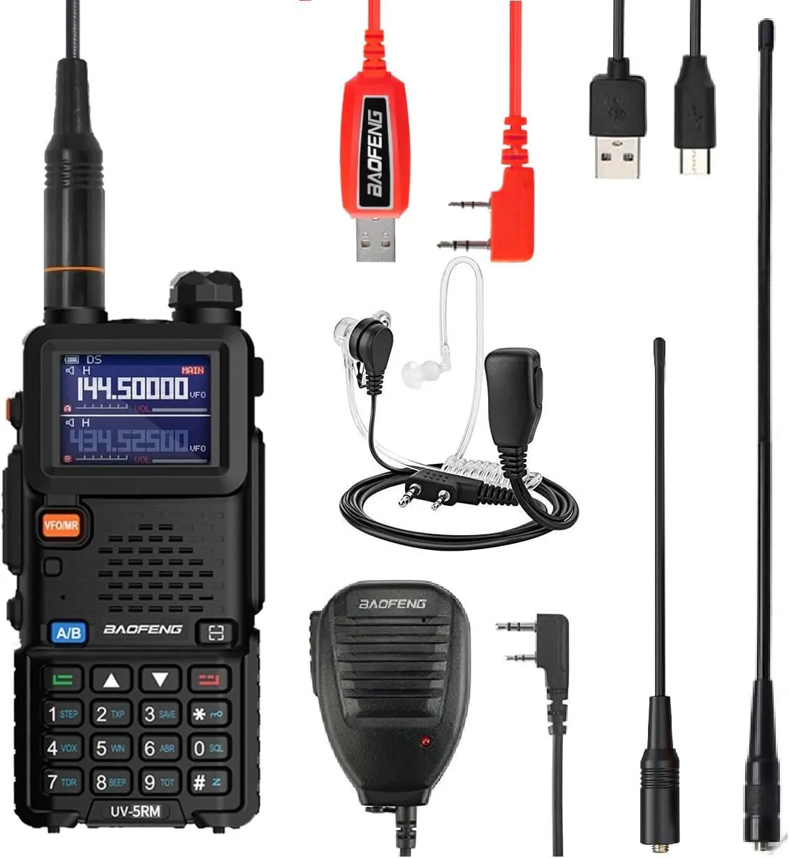 BAOFENG Radio 5RM 10W Ham Radio Long Range Handheld Multi-Band Two Way Radio NOAA FM AM(Airband) Receiver Walkie Talkies (Upgrade of UV-5R), Copy Frequency 999CH,Type C,Programming Cable,Speaker Mic