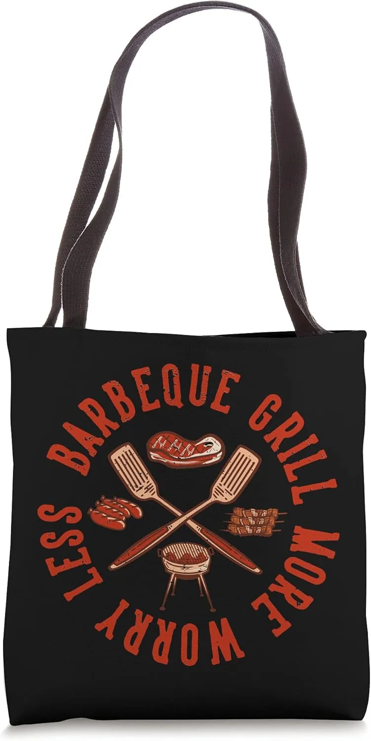 Barbeque grill more less worry barbecue chef summer father Tote Bag