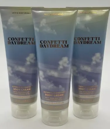 Bath & Body [3 Pack] BODY CREAM 24 Hour Moisture 8 oz / 226 g (Packaging may vary) (Full Size, CONFETTI DAYDREAM)