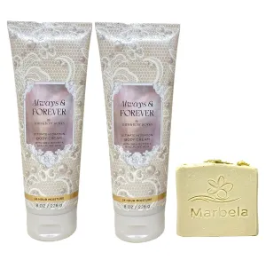 Bath & Body Works Always & Forever 2 Pack Body Cream Bundle with a Wild Jasmine Bar Soap - Full Size