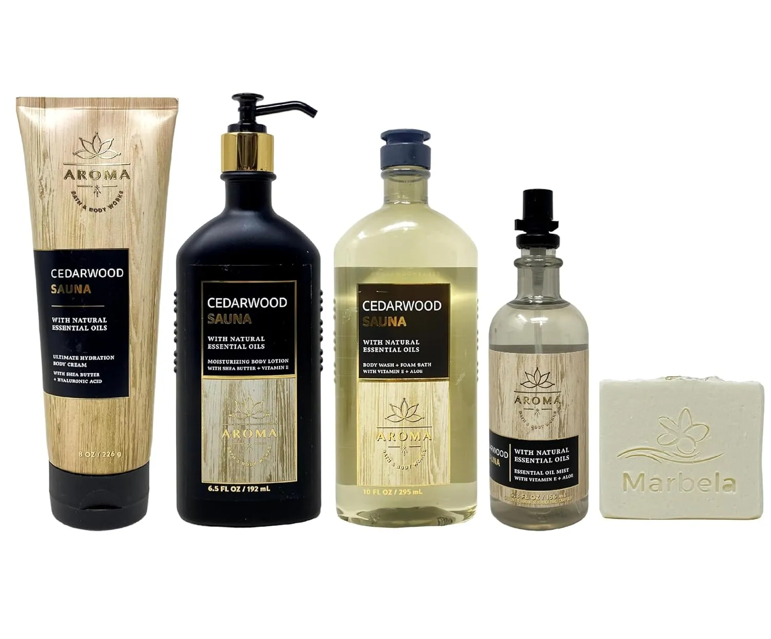 Bath & Body Works Aroma Cedarwood Sauna Deluxe Value Pack with a Natural Oats Bar Soap - Body Cream - Body Lotion - Body Wash   Foam Bath and Essential Oil Mist - Full Size