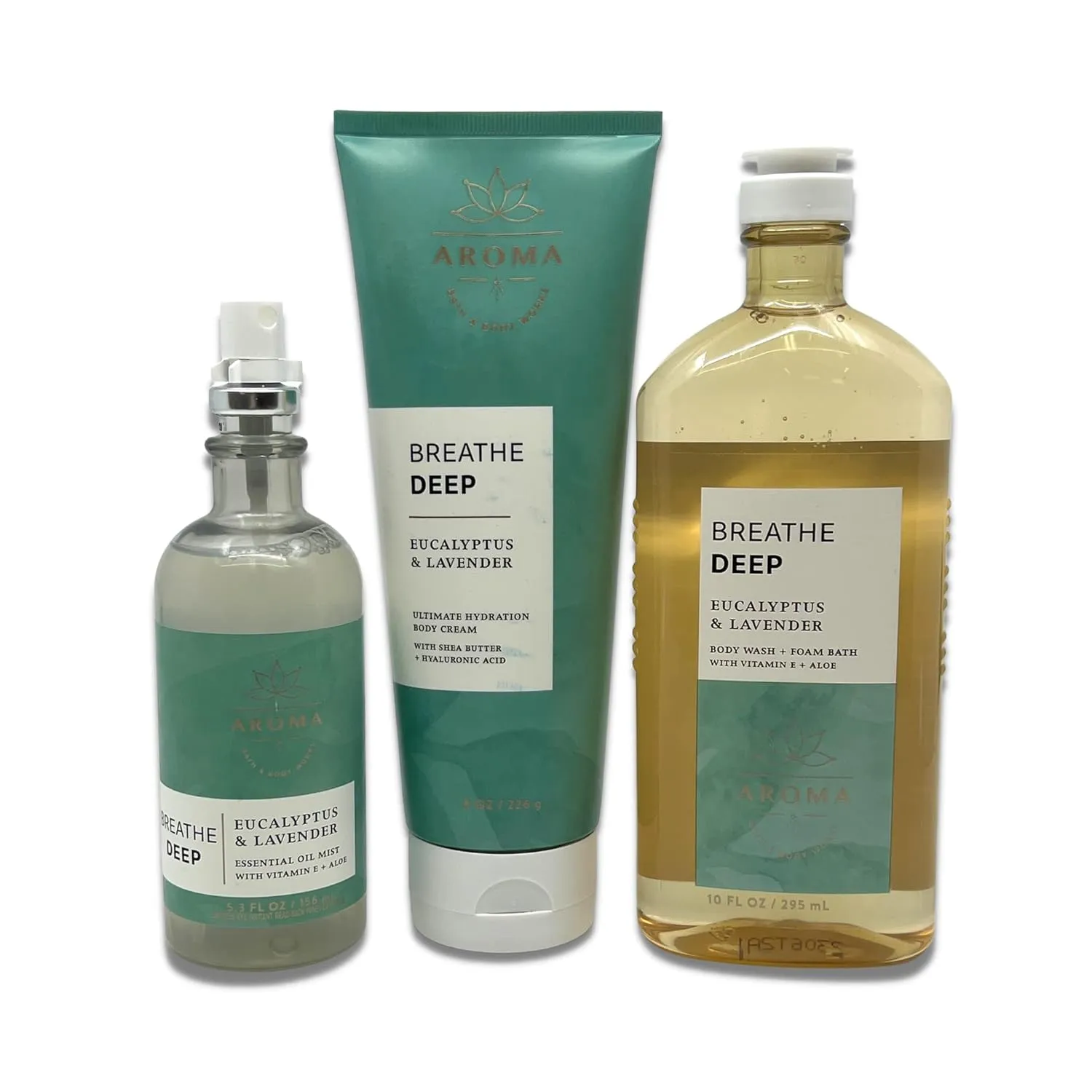 Bath & Body Works - Aromatherapy - Breathe Deep Eucalyptus Lavender - 3 Pack Bundle, Ultimate Hydration Body Cream, Essential Oil Mist & Body Wash and Foam Bath