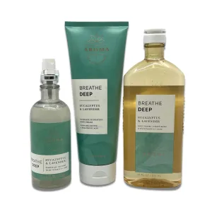 Bath & Body Works - Aromatherapy - Breathe Deep Eucalyptus Lavender - 3 Pack Bundle, Ultimate Hydration Body Cream, Essential Oil Mist & Body Wash and Foam Bath