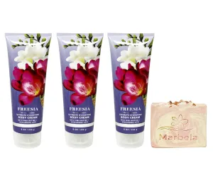 Bath & Body Works Freesia 3 Piece Ultimate Hydration Body Cream Value Pack with a Himalayan Salts Springs Bar Soap - Full Size