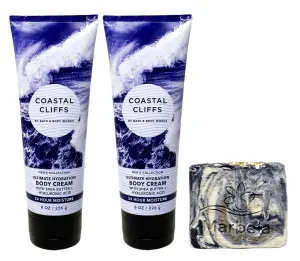Bath & Body Works Men's Collection Coastal Cliffs 2 Pack Body Cream Bundle with a Charcoal Scrub Bar Soap - Full Size