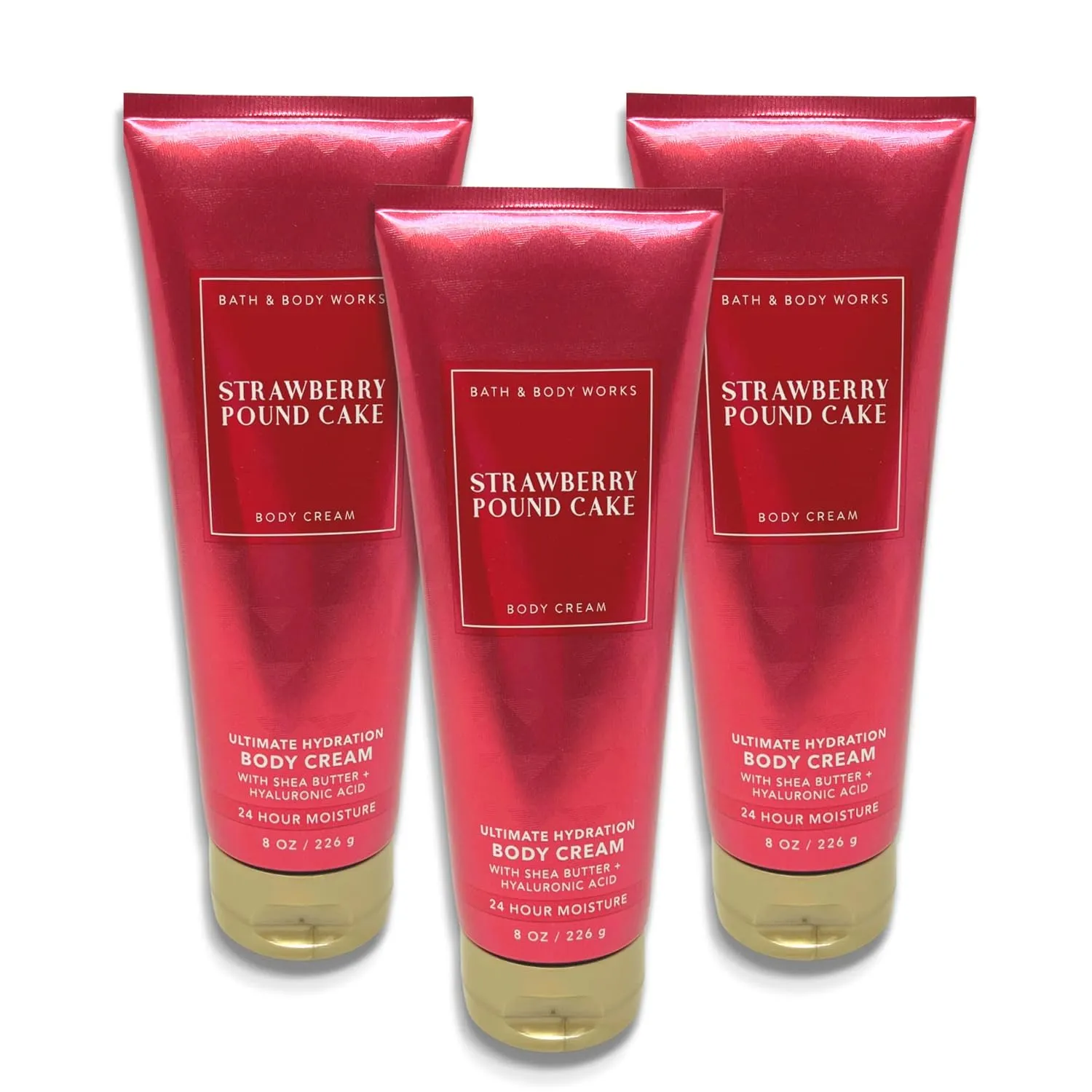 Bath & Body Works Strawberry Pound Cake Ultimate Hydration Body Cream 8 oz each - Pack of 3
