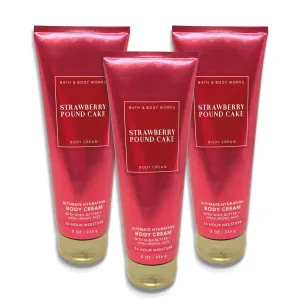 Bath & Body Works Strawberry Pound Cake Ultimate Hydration Body Cream 8 oz each - Pack of 3