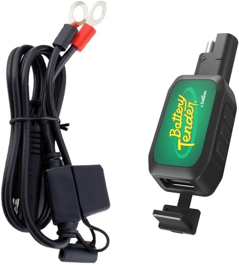 Battery Tender Ring Terminal Accessory Cable and USB Charger Adapter Combo - Battery Cord & 2.1 AMP USB Charging Adapter for Mobile Devices - For Motorcycles, Golf Carts, ATVs - Quick Disconnect - 081