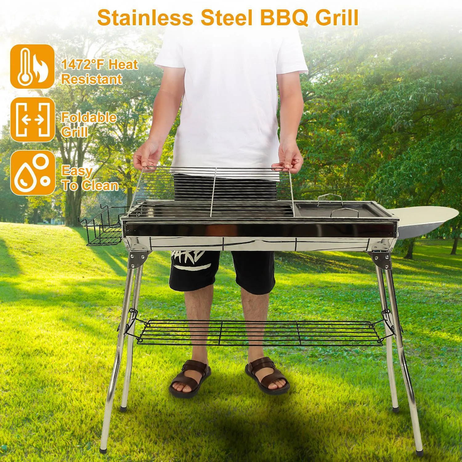 BBQ 16.7x10x17.7 Portable Camping Charcoal Grill Picnic Rack Inch Foldable Grill BBQ For Proactive support Garden Suitcase Outdoor Adjustable