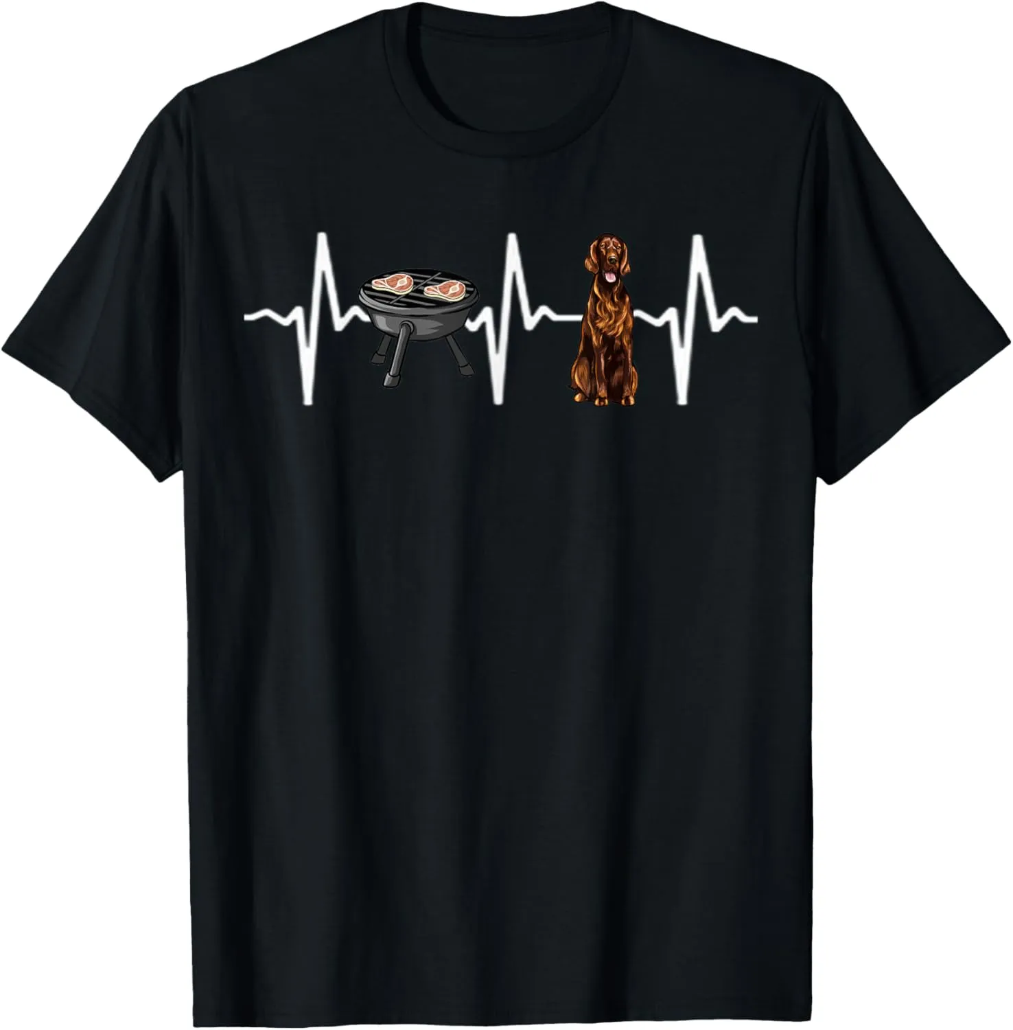 BBQ Grill Barbecue Irish Setter Heartbeat Dog Lover T-Shirt