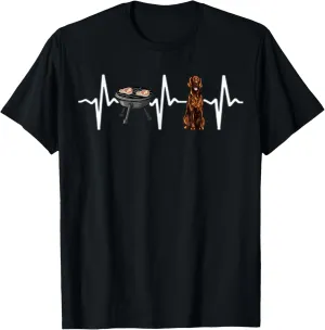 BBQ Grill Barbecue Irish Setter Heartbeat Dog Lover T-Shirt