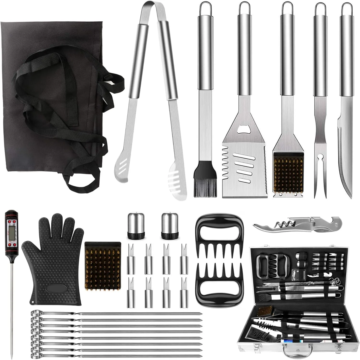 BBQ Grill Tools Set, 32PCS Extra Thick Stainless Steel Grill Accessories with Long Handles, Carry Case, Grill Utensils Gift for Men Women Camping Backyard Barbecue