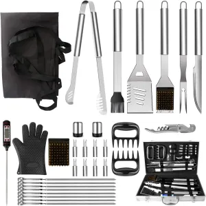 BBQ Grill Tools Set, 32PCS Extra Thick Stainless Steel Grill Accessories with Long Handles, Carry Case, Grill Utensils Gift for Men Women Camping Backyard Barbecue