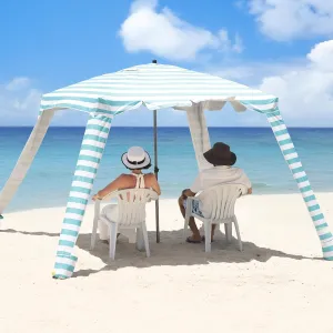 Beach Cabana - 6FT Beach Umbrella with UPF 100  UV Protection & Sunshade Curtain - Waterproof Tent - Portable Shade, Easy to Set Up, Perfect for Family & Friends (Aqua Stripe)