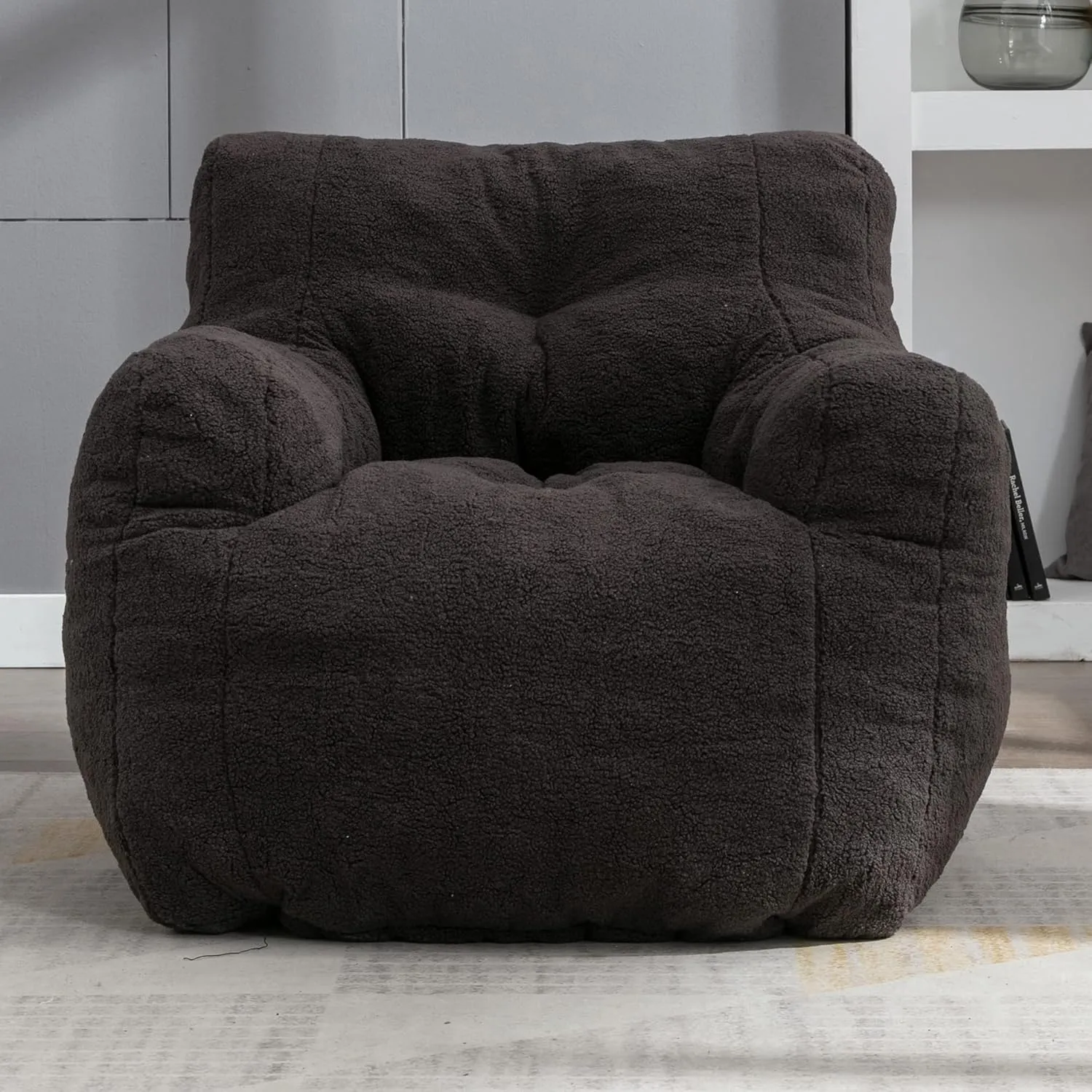 Bean Bag Chairs with Armrest,Soft Memory Foam Filler,Tufted Fabric Material Giant Lazy Sofa,Lounger Floor Chair for Adult,for Living Room,Bedroom (Dark Gray)