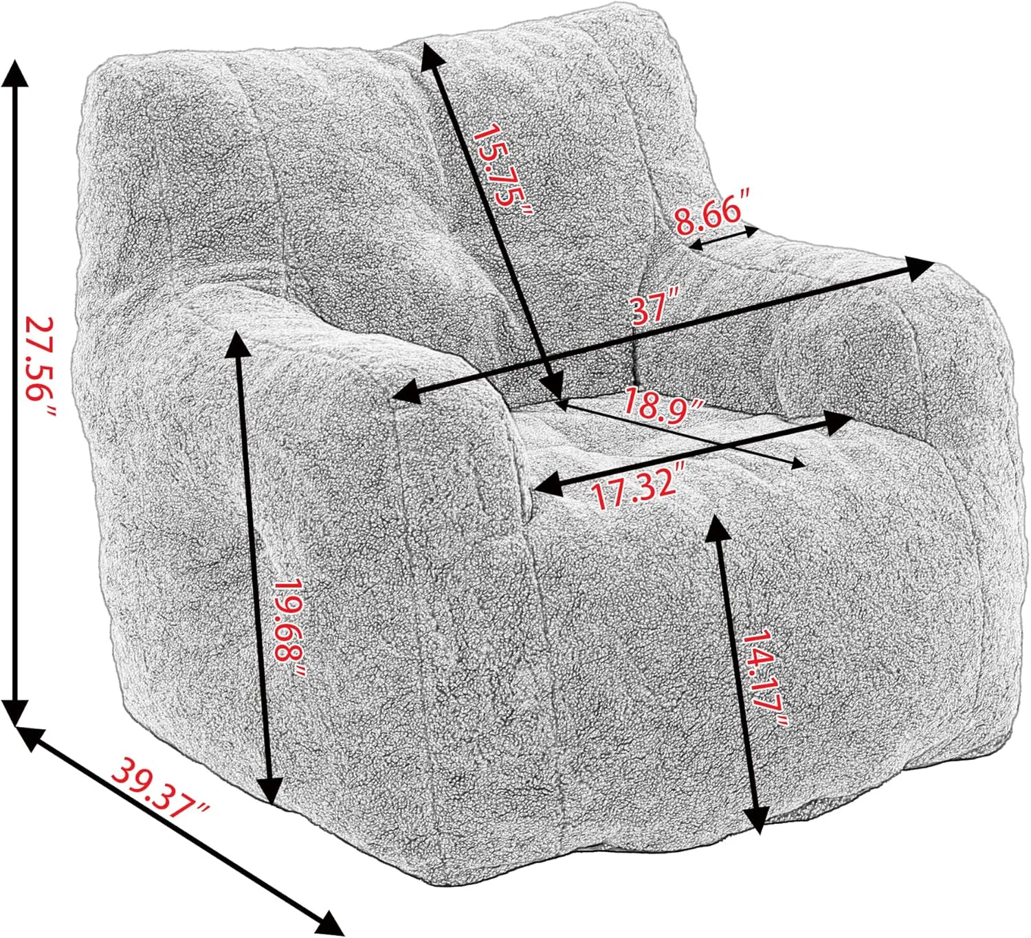 Bean Bag Chairs with Armrest,Soft Memory Foam Filler,Tufted Fabric Material Giant Lazy Sofa,Lounger Floor Chair for Adult,for Living Room,Bedroom (Dark Gray)