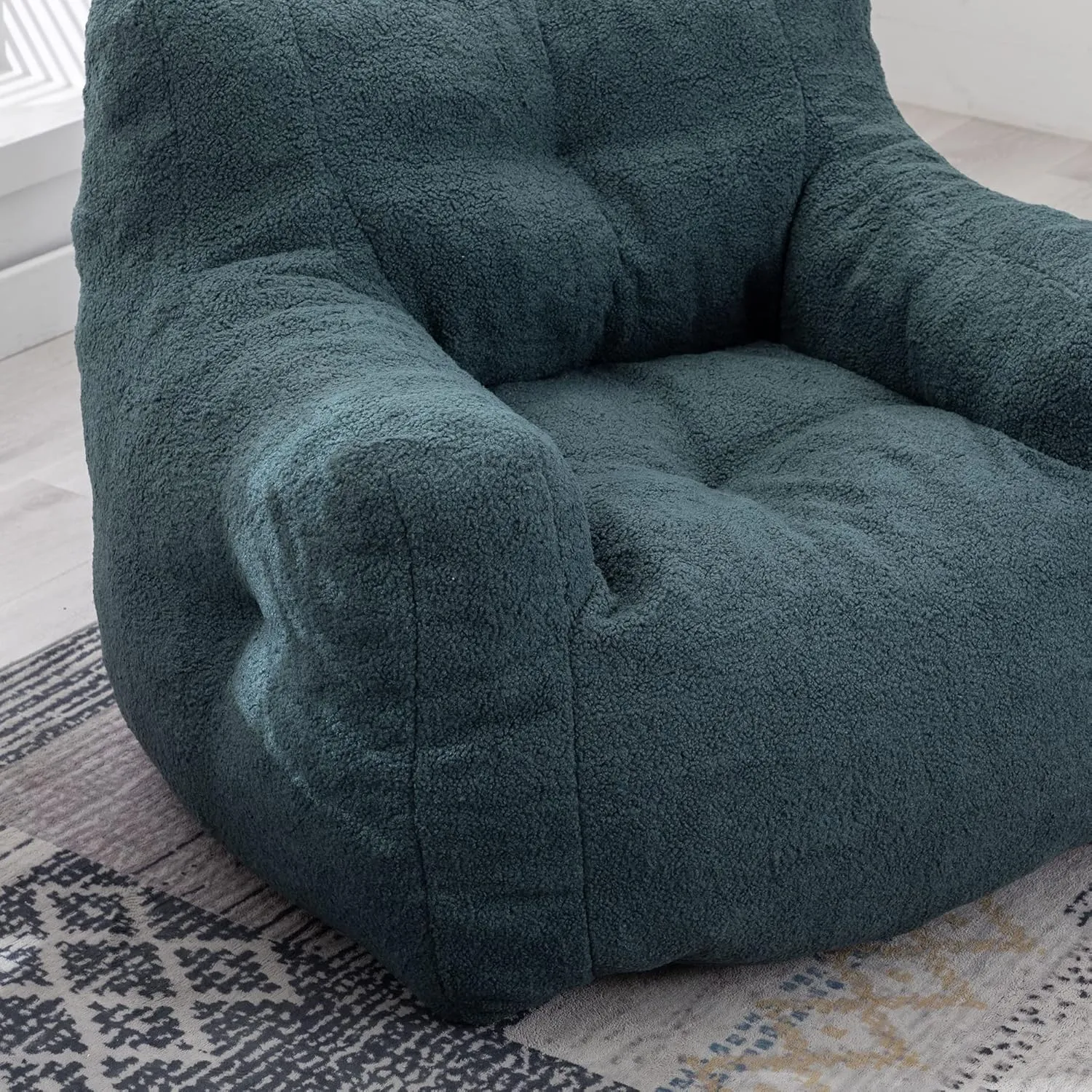 Bean Bag Chairs with Armrest,Soft Memory Foam Filler,Tufted Fabric Material Giant Lazy Sofa,Lounger Floor Chair for Adult,for Living Room,Bedroom (Green)