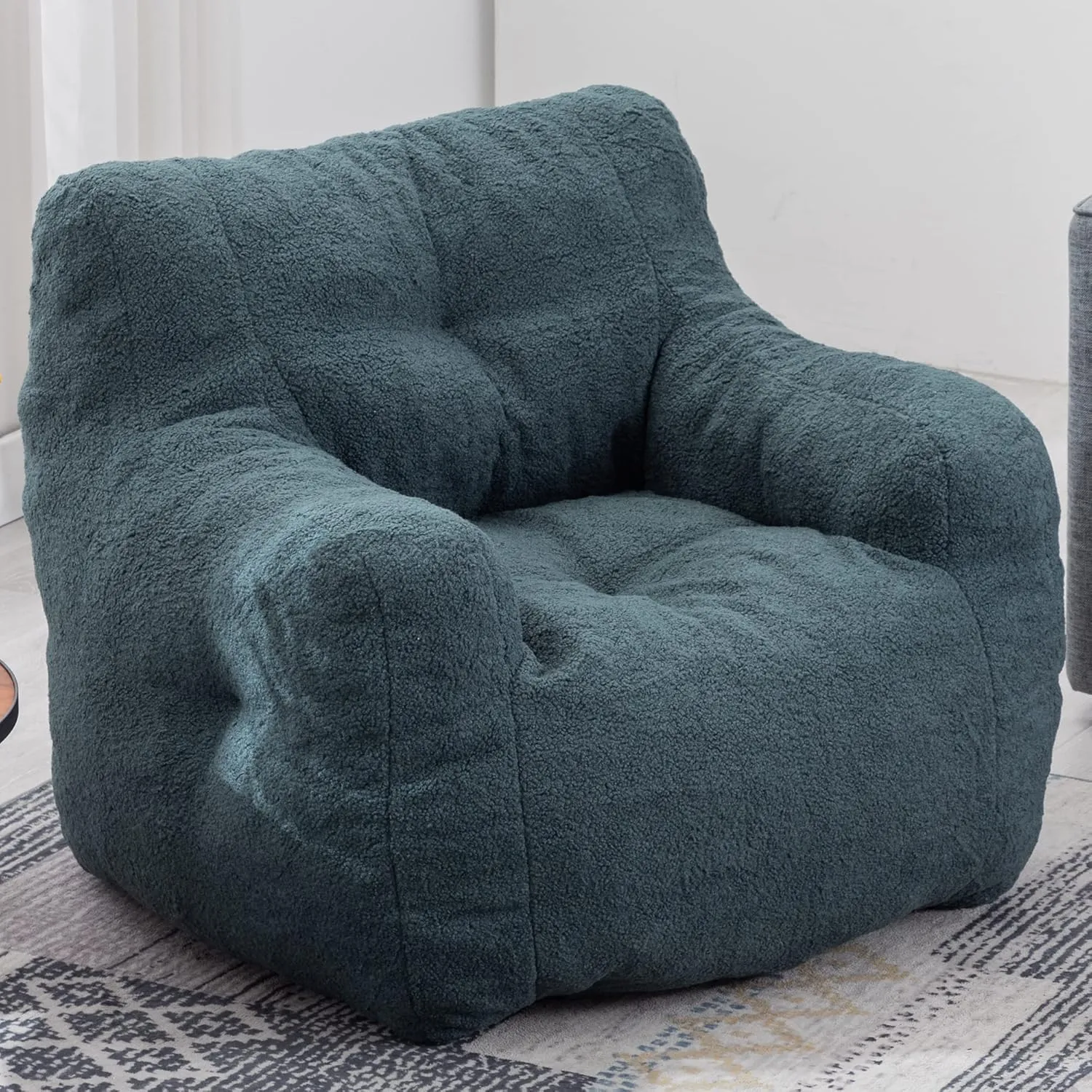 Bean Bag Chairs with Armrest,Soft Memory Foam Filler,Tufted Fabric Material Giant Lazy Sofa,Lounger Floor Chair for Adult,for Living Room,Bedroom (Green)
